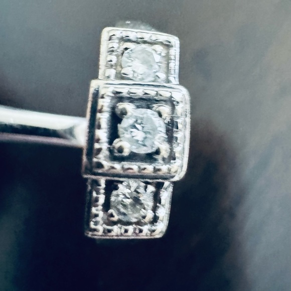 Vintage 14K White Gold Art Deco Diamond Square Raised Scrollwork Ring size 7 - Picture 7 of 8